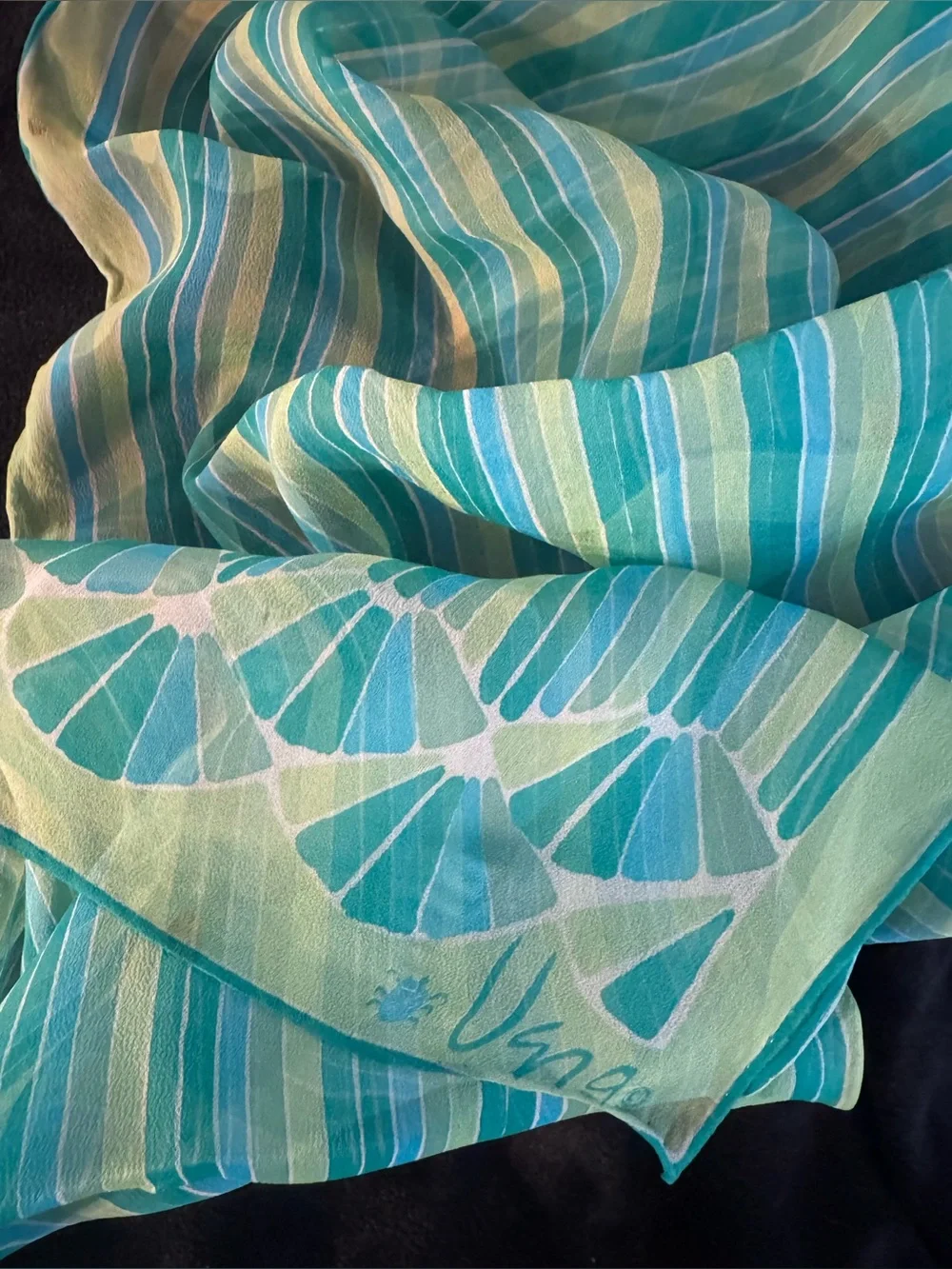 Vera Neumann turquoise & lime green Striped Oblong Scarf